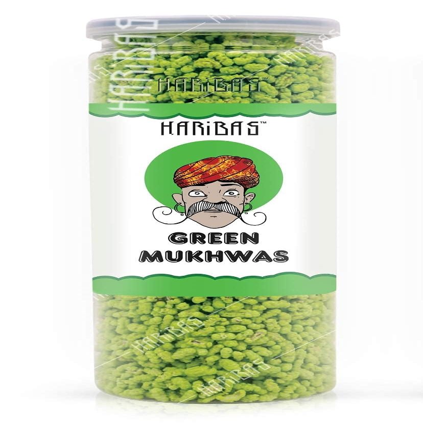 HARIBAS Green Mukhwas 200GM, Peppermint Coated Saunf Mouth Freshner Mukhwas_Packing May Vary