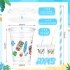 FoldTier Hawaiian Party Decorations Cups 12 oz Luau Party Decorations Plastic Cold Drinks Tiki Cups Clear Disposable with Lids Straws for Summer Holiday Tropical Supplies view 3