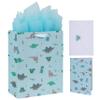 13 Large Light Blue Bag Set with Greeting Card and Tissue Paper (Dinosaur-themed Design) for Boys, Girls', or Kids' Party, Baby Showers, Baby Girl, Baby Boy, Newborn, New Moms or Parents-10.2 x view 1