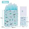 13 Large Light Blue Bag Set with Greeting Card and Tissue Paper (Dinosaur-themed Design) for Boys, Girls', or Kids' Party, Baby Showers, Baby Girl, Baby Boy, Newborn, New Moms or Parents-10.2 x view 2