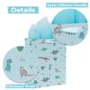 13 Large Light Blue Bag Set with Greeting Card and Tissue Paper (Dinosaur-themed Design) for Boys, Girls', or Kids' Party, Baby Showers, Baby Girl, Baby Boy, Newborn, New Moms or Parents-10.2 x view 4