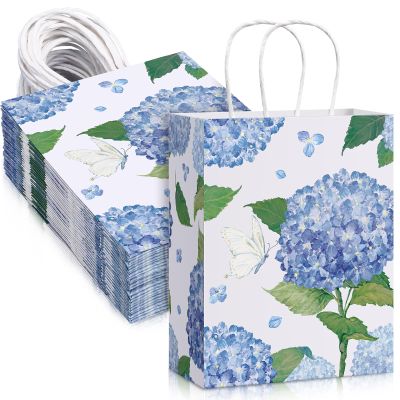 Chiisong 24 Pcs Floral Gift Bags Watercolor Hydrangea Paper Gift Bags with Handles Summer Party Favor Bag for Wedding Birthday Baby Shower