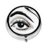GHZWACKJ Pill Box 3 Compartment Round Small Pill Case Travel Pillbox for Purse Pocket Eyelash Metal Medicine Organizer Portable Pill Container Holder to Hold Vitamins MedicationSupplements, Black view 1