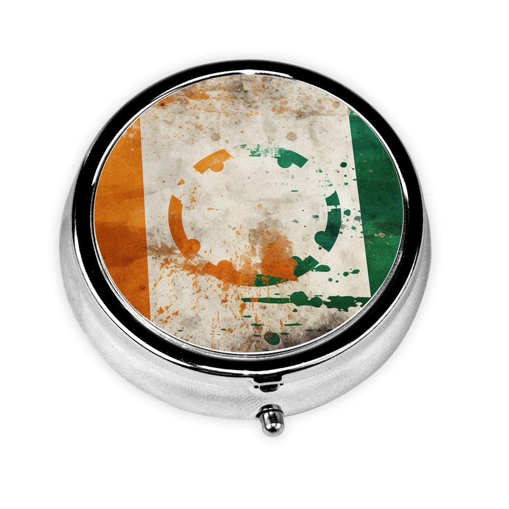 Pill Box 3 Compartment Round Small Pill Case Travel Pillbox for Purse Pocket Grass on Flag Metal Medicine Organizer Portable Pill Container Holder to Hold Vitamins Medication Supplements