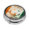 Pill Box 3 Compartment Round Small Pill Case Travel Pillbox for Purse Pocket Grass on Flag Metal Medicine Organizer Portable Pill Container Holder to Hold Vitamins Medication Supplements view 4