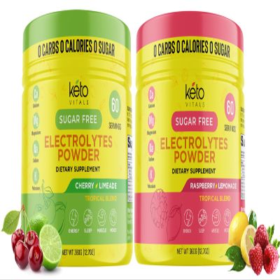 Keto Vitals Cherry Limeade Bundle with Raspberry Lemonade - 2 Pack Bundle Keto Electrolytes Powder - Electrolytes with Potassium, Magnesium, Sodium, Calcium - Cherry Limeade & Raspberry Lemonade