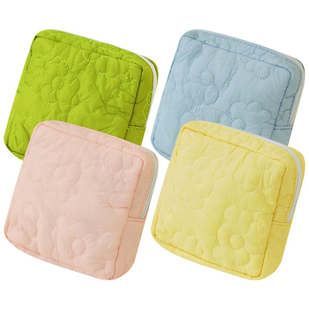Baluue 4pcs Reusable Napkin Pouch Portable Stylish Period Bags for Women -wear Material Convenient Zipper Closure Candy Color