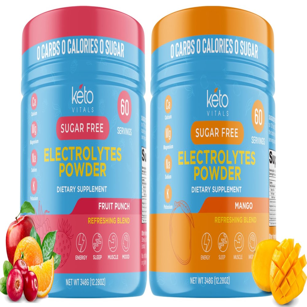 Keto Vitals Fruit Punch Bundle with Mango - 2 Pack Bundle Keto Electrolytes Powder - Keto-Friendly Electrolytes with Potassium, Magnesium, Sodium, Calcium - Fruit Punch & Mango