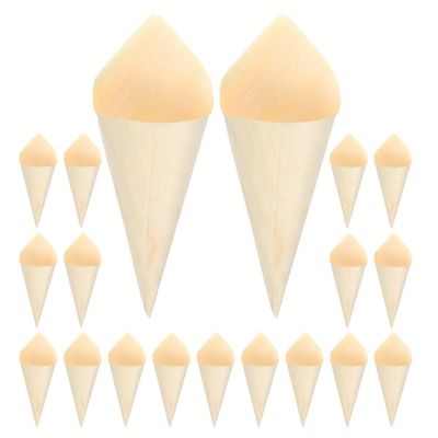 100pcs Ice Cream Veneer Roll Chip Cones Food Cones Food Holder Wood Tasting Cones Wooden Ice Cream Cones Wooden Food Cone Popcorn Cones Wood Ice Cream Holder Wooden Dessert Cones