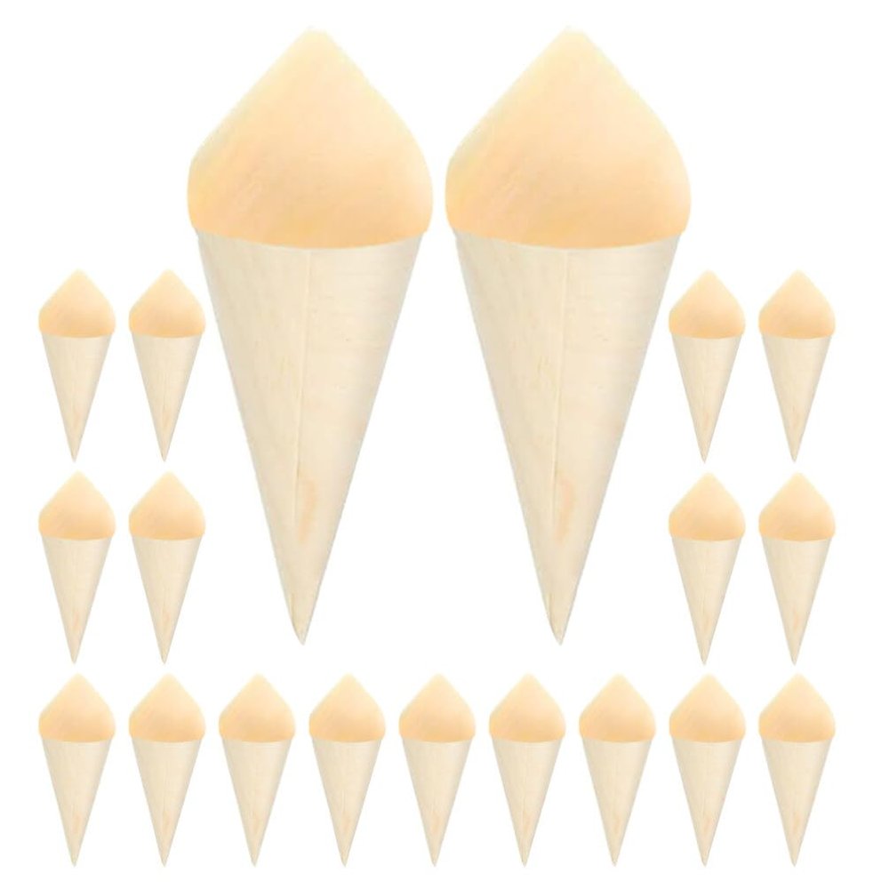 100pcs Ice Cream Veneer Roll Chip Cones Food Cones Food Holder Wood Tasting Cones Wooden Ice Cream Cones Wooden Food Cone Popcorn Cones Wood Ice Cream Holder Wooden Dessert Cones