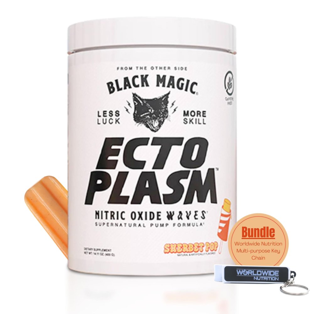 Black Magic Supply Ecto Plasm Nitric Oxide Waves - Non-Stim Pump Pre-Workout - Sherbet Pop, 400g - with Multipurpose Key Chain