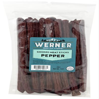 Werner Pepper Smoked Meat Sticks - 20 Pork and Beef Sticks Bulk Pepper Meat Snacks 14 Ounce (20 Individual Sticks, 9" Sticks)