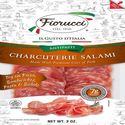 Fiorucci Charcuterie Salami, Made with Premium Cuts of Dry-cured Aged Pork, Gluten Free, 7g of Protein, 3 Oz (Pack of 12)