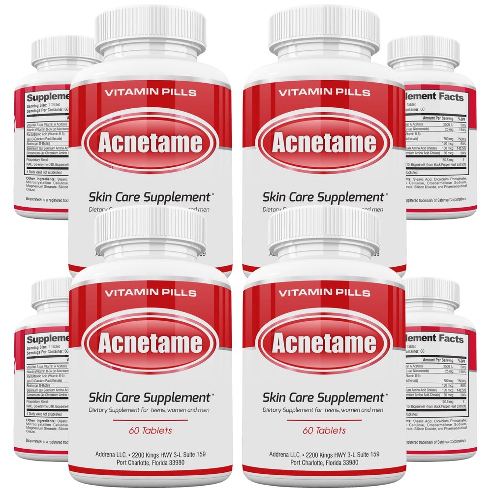 Acnetame 4 Pack- Vitamin Supplements for Acne Treatment- Hormonal Pimple Tablets to Clear Oily Skin for Women, Men, Teens, and Adults