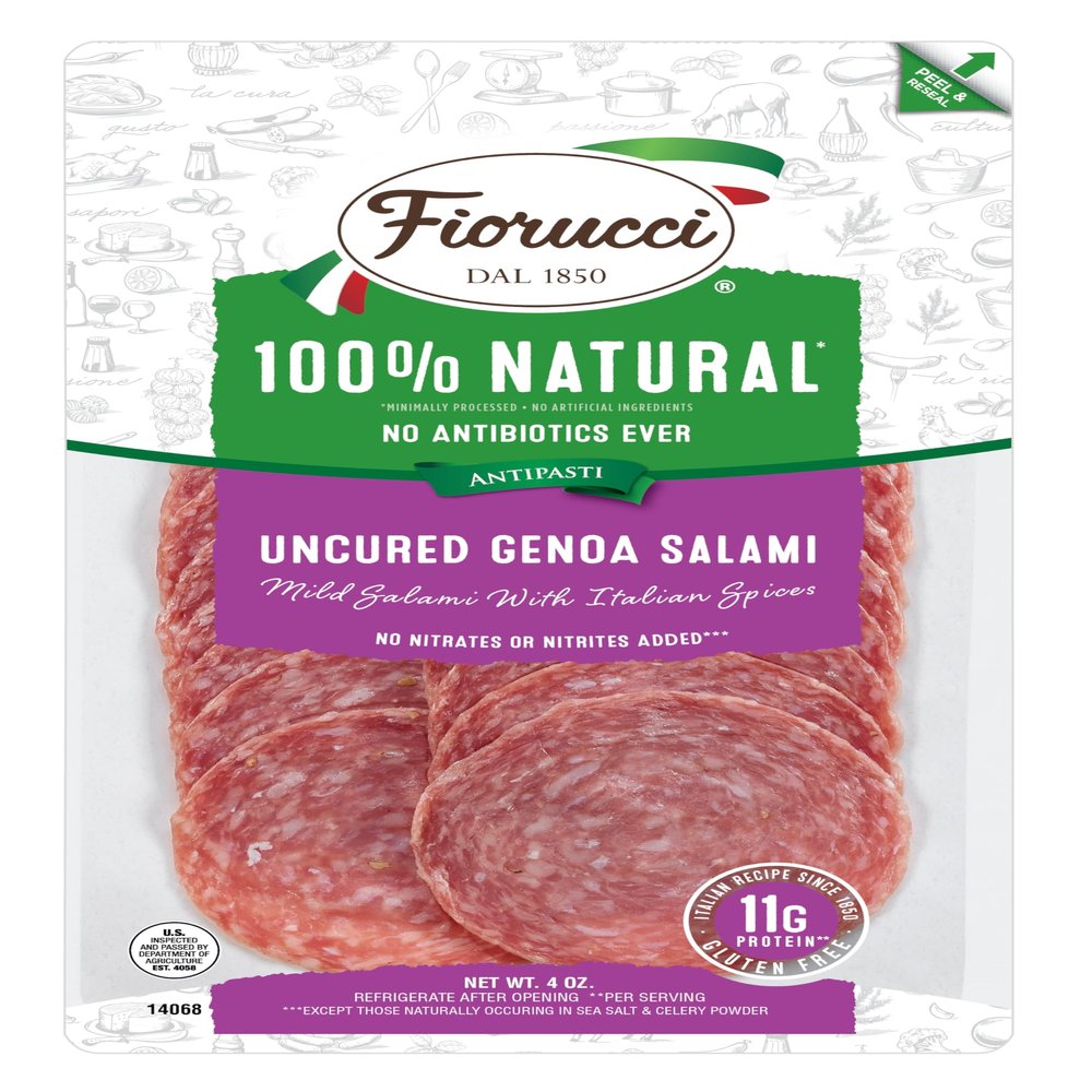Fiorucci All Natural Uncured Genoa Salami Nuggets, Dry-aged, Wine-marinated and Seasoned with Garlic, Pepper and Anise, No Nitrites & Antibiotic Free Pork, 11g of Protein, 4 Oz (Pack of 1)