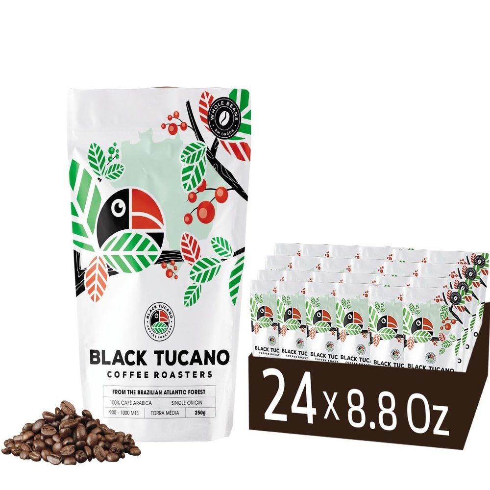 Black Tucano Specialty Coffee - 24 PACK Brazilian Whole Bean Medium Roast - Single Origin Whole Bean Box with 6 kilos 24units of 250gr Best Deal send from the Factory to your Home Fresh Coffee