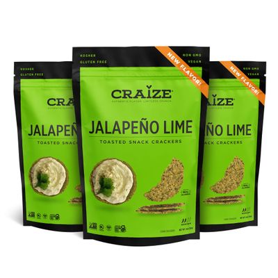 Craize Jalapeo Lime Crisps 4oz (3 Pack) | Toasted Corn Crackers with a Perfectly Mild Kick | Gluten Free, Vegan, Kosher
