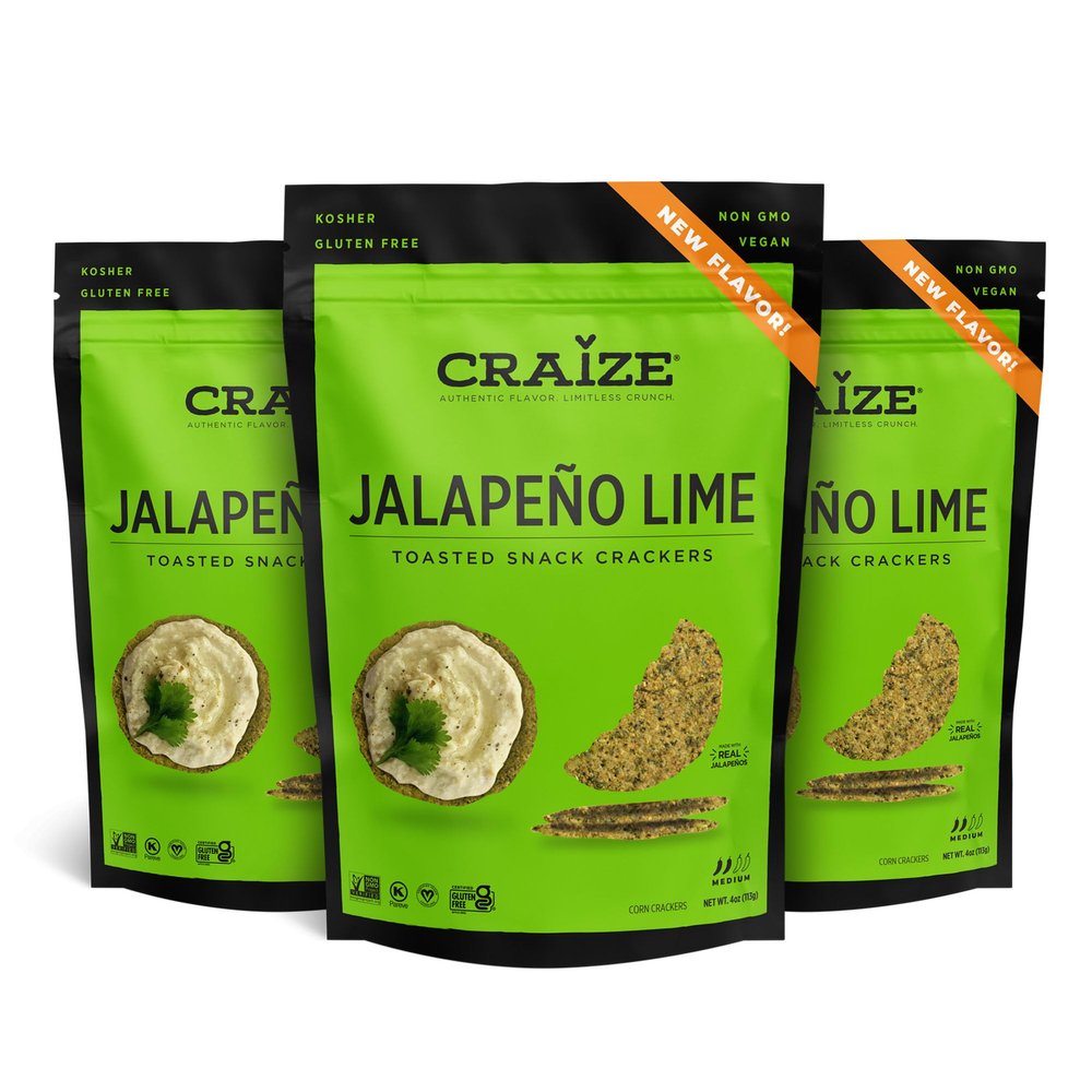 Craize Jalapeo Lime Crisps 4oz (3 Pack) | Toasted Corn Crackers with a Perfectly Mild Kick | Gluten Free, Vegan, Kosher