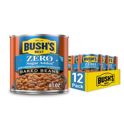 BUSH'S BEST 8.1 oz Canned Zero Sugar Added Baked Beans, Source of Plant Based Protein and Fiber, Low Fat, Gluten Free, (Pack of 12)