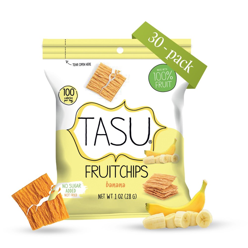 TASU Banana Dried Fruit Chips | 100% Natural Healthy Chips Made from Real Bananas | Crispy, Crunchy Snack Bags for Kids and Adults | No Sugar Added, No Oils Added, Vegan, Gluten Free | 1 oz, 30 Pack