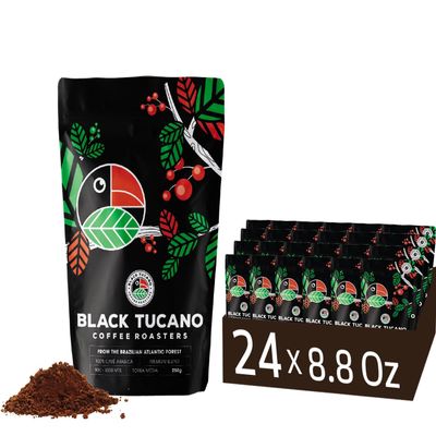 Black Tucano Specialty Coffees - 24 PACK Brazilian Medium Roast Coffee - Premium Blend Ground Box with 6 kilos - 24units of 250gr Best Deal send from the Factory to your Home Fresh Coffee