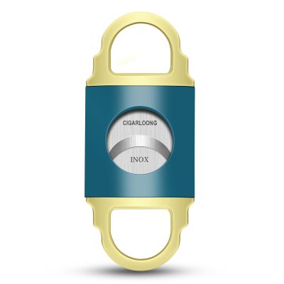 CIGARLOONG Cigar Cutter Durable and Smooth Stainless Steel Sharp Blade Guillotine(Blue+Gold)