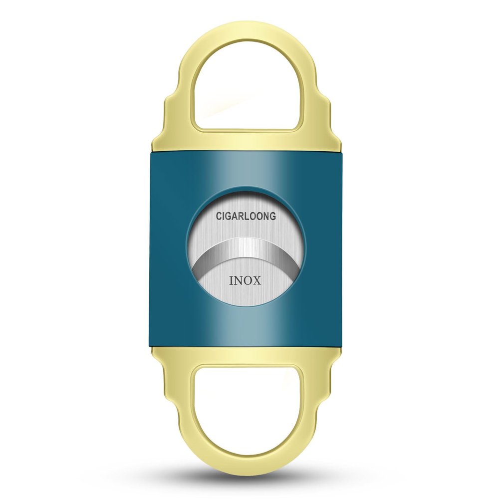 CIGARLOONG Cigar Cutter Durable and Smooth Stainless Steel Sharp Blade Guillotine(Blue+Gold)