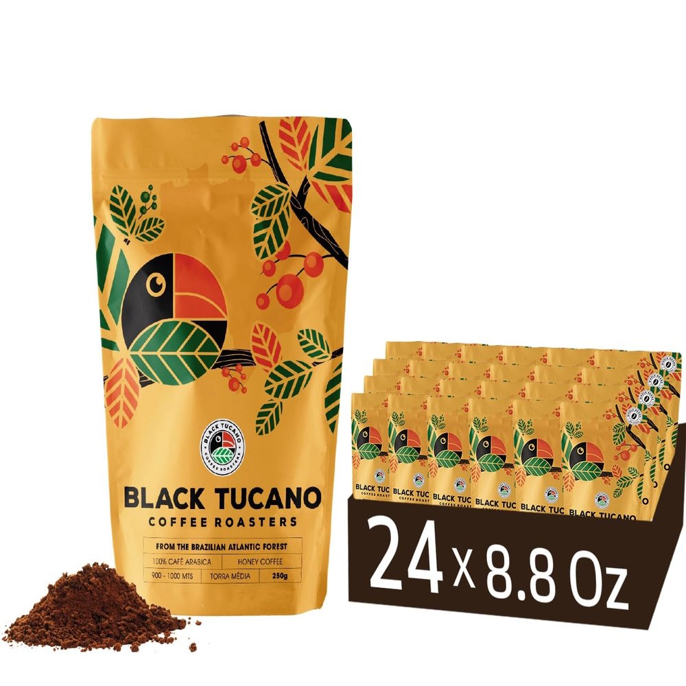 Black Tucano Specialty Coffees - 24 PACK Brazilian Medium Roast Coffee - Honey Premium Ground Box with 6 kilos - 24units of 250gr Best Deal send from the Factory to your Home Fresh Coffee