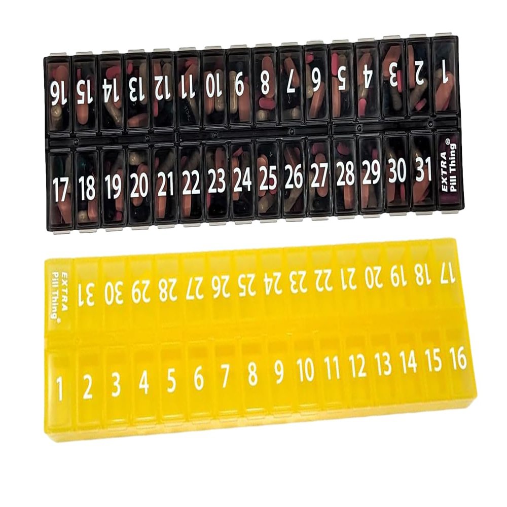 AM PM 31 Day Once-a Day Monthly Pill Planner Organizers - Large Compartment Pill Boxes Store Medications for Entire Month Plus Compartment for Extra Pills (AM/PM) (Am/Pm Black & Yellow)