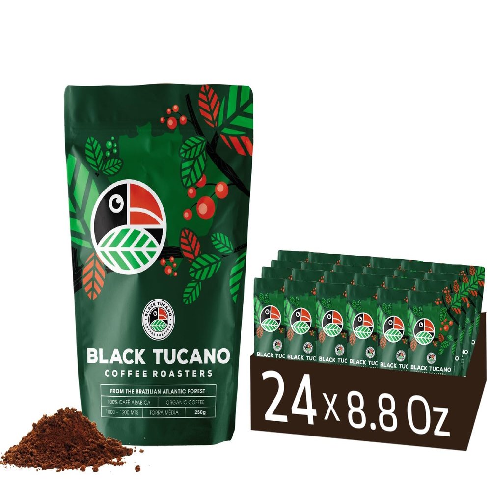 Black Tucano Specialty Coffees - 24 PACK Brazilian Medium Roast Coffee - Organic Premium Ground Coffee Box with 6 kilos - 24units of 250gr Best Deal send from the Factory to your Home Fresh
