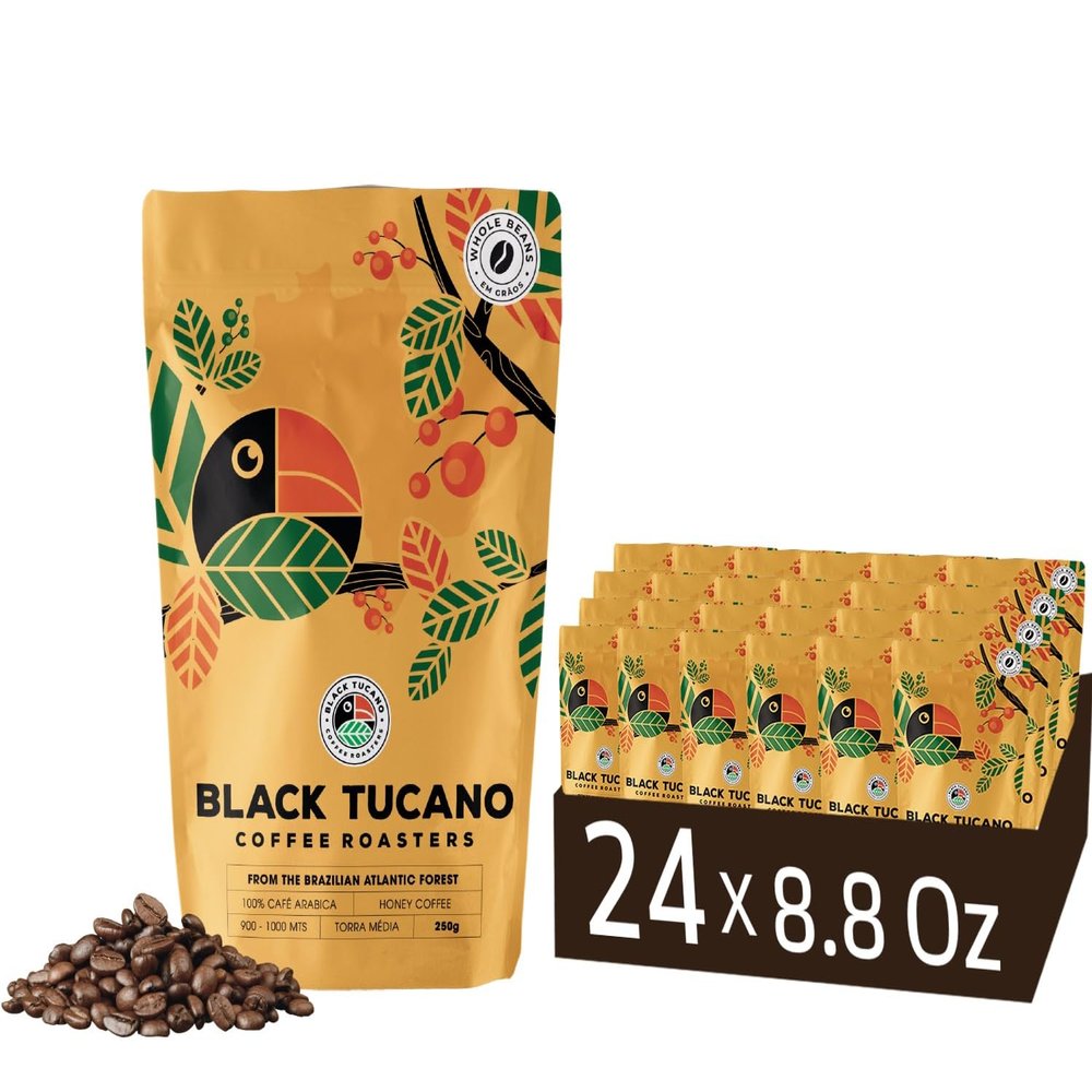 Black Tucano Specialty Coffees -24 PACK Brazilian Medium Roast Coffee - Honey Premium Whole Bean Box with 6 kilos - 24units of 250gr Best Deal send from the Factory to your Home Fresh Coffee