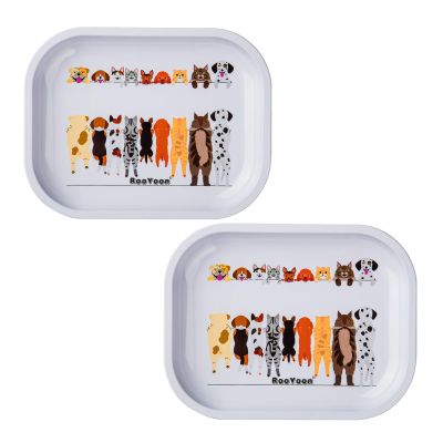 2Pcs Rolling Tray, Small Size-7"x5.5" Cute Cartoon Metal Tray Combo, Storage & Serving Trays, Decorative Tray, Organizer Pallet (2pcs-White)