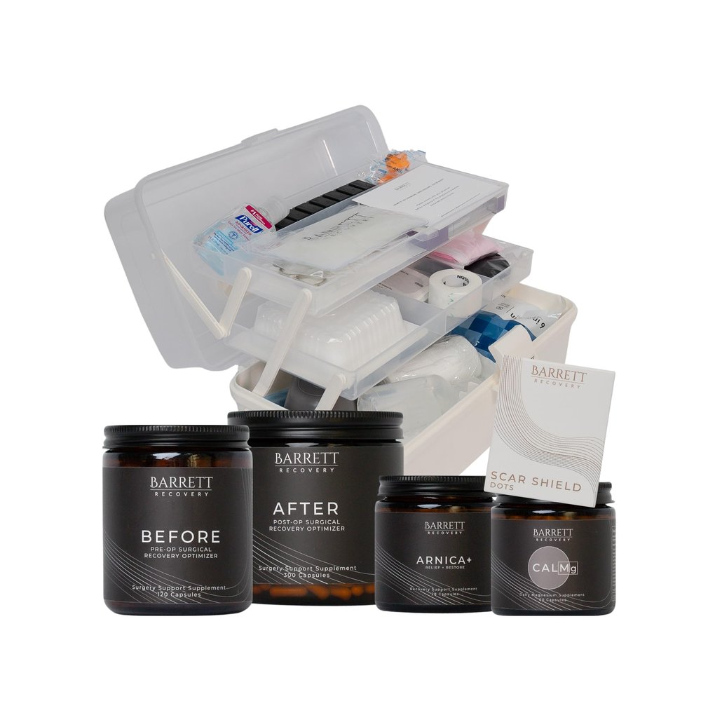 Liposuction Recovery Kit - Before, After, CALMg, Arnica, Supply Kit, Scar Shield Dots