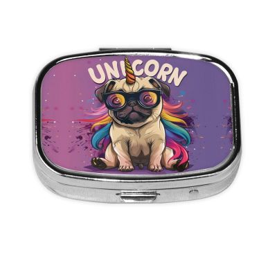 IYOVI Puppy Unicorn Printed Pill Box/Pill Case Portable Square Pill Box, Pill Case for Purse Pill Box Travel, 2.2x1.6in