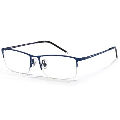 ANRRI Blue Light Glasses Mens Rectangle Semi Rimless Glasses Computer Gaming glasses for men Lightweight Titanium Blue Eyewear