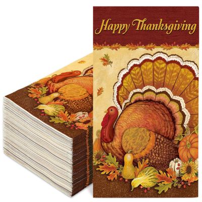 JarThenaAMCS 100 Pcs Happy Thanksgiving Paper Guest Napkins Harvest Turkey Pumpkin Leaves Bathroom Napkins Cocktail Napkin Fall Disposable Hand Towel Napkin for Autumn Home Party Decorations Supplies