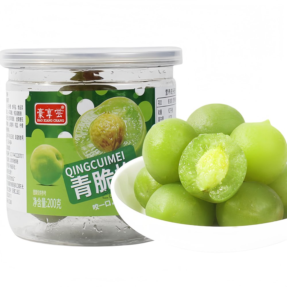 Crisp Green Plum Plums Sweet and Sour Dried Fruit - Li Hing Mui Saladitos Salted Plums Mexican Style, Infused with Tart Flavor, 200g Can - Perfect for Snacking or Recipes.(Japanese apricot Prunus mume )