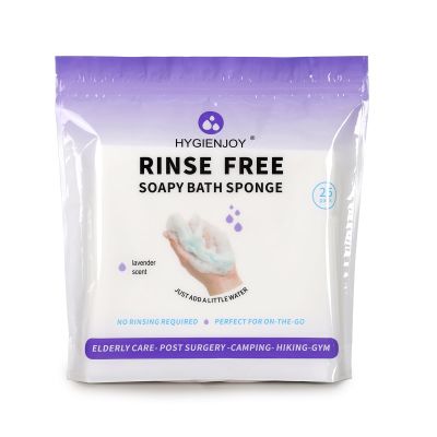 HYGIENJOY-21% Larger Rinse Free Bath Sponges for Adults-Disposable No Rinse Bathing Wipes-Soap Infused,Dry Shower Wipes for Elderly,Camping,Post Surgery Must Haves,(Lavender 25 Counts