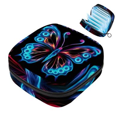 1 Pcs Sanitary Napkin Storage Bags Menstrual Cup Pouch Tampon Bags Portable Menstrual Pads Bags Tampon Storage Pouch for Women Girls Feminine Care, Neon Butterfly