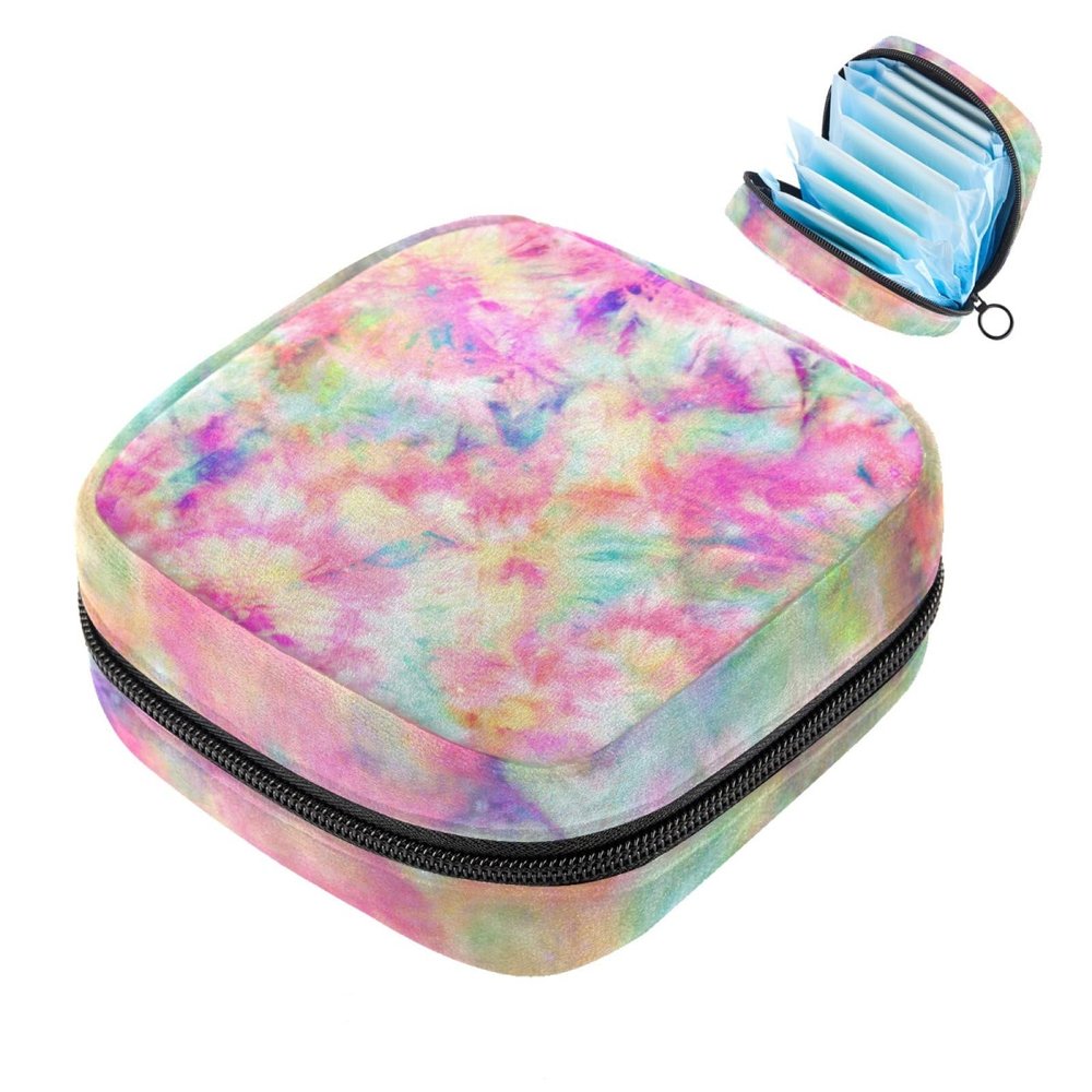 1 Pcs Sanitary Napkin Storage Bags Menstrual Cup Pouch Tampon Bags Portable Menstrual Pads Bags Tampon Storage Pouch for Women Girls Feminine Care, Colourful Tie Dye