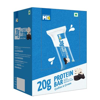 20 gram Protein Bar, Cookies & Cream, Protein Blend, Fibre, 100% Veg, Gluten-Free, Healthy Protein Snacks, For Energy & Fitness (Pack of 6)