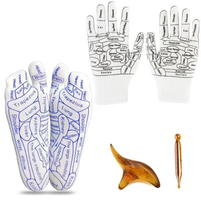 YAMIELO Reflexology Socks and Gloves Tool Set, Foot Massage Socks for Foot Pain Relief (Small)