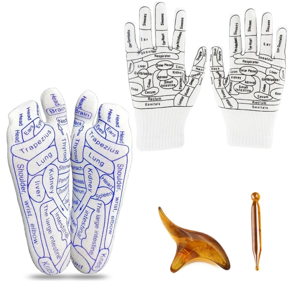 YAMIELO Reflexology Socks and Gloves Tool Set, Foot Massage Socks for Foot Pain Relief (Small)