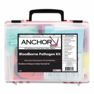 Anchor Brand Bloodborne Pathogen Kit, Blood Spill Clean-up, Plastic Case, Wall Mount Bracket, Clear