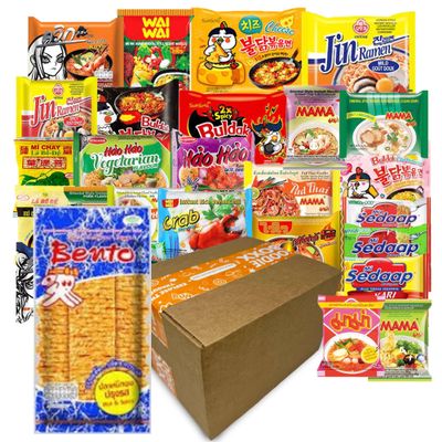Asian Instant Ramen Variety Boxx with Bento Squid Snack, Fortune Cookie, & Chopsticks!