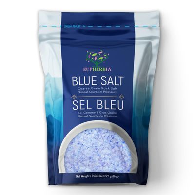 EUPHERBIA Blue Salt, Coarse, Rare Mineral Salt, High Potassium, Lower Sodium, Natural, Unprocessed, Hand Harvested, Kosher Certified (227g Refill)