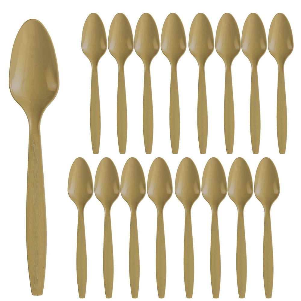 Party City Disposable Plastic Spoons, 16 Count (Gold) - Go Brightly Heavy Duty Classic Reuseable Plastic Spoons - Premium Party Supplies Cutlery