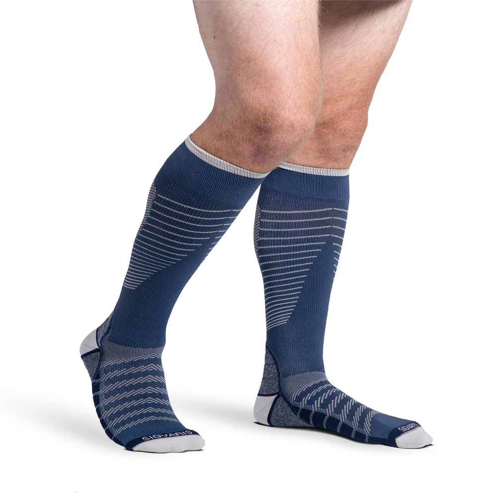 Unisex Motion Flow Tech Compression Socks 20-30mmHg - for Men & Women - Graduated Stockings for Varicose Veins, Edema, Athletes, Pregnancy, Travel, Nurses, Runners & DVT - Deep Sea - Small Long