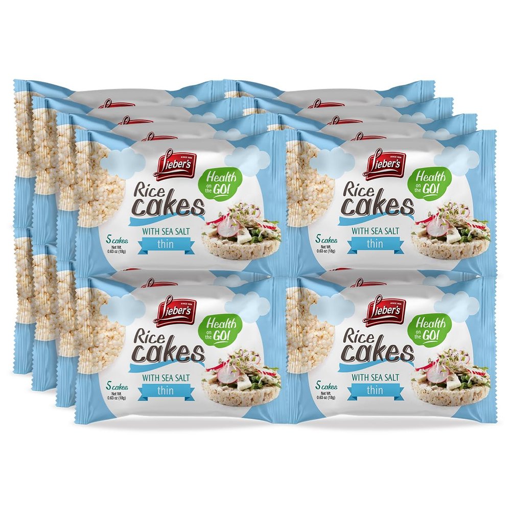 LEIBERS Rice Cakes On the Go Snack Pack 16 Packs - Made with Brown Rice, Sea Salt, 5 Thin Cakes Per Pack - Kosher, Vegan, Wheat and Gluten-Free