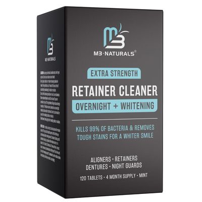 Overnight + Whitening Retainer Cleaner, Remove Stains, Discoloration, and Plaque | 4 Month Supply | Denture Cleanser with Whitening Boost,120 Tablets by M3